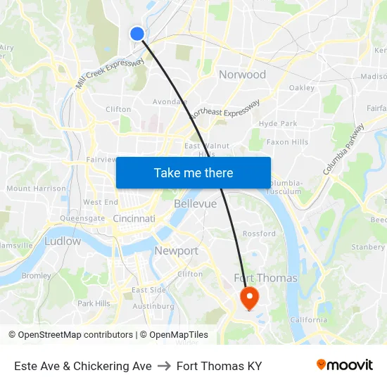 Este Ave & Chickering Ave to Fort Thomas KY map
