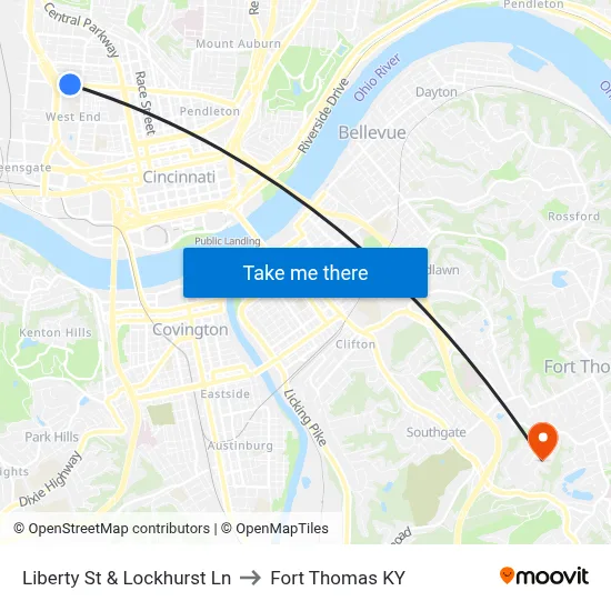 Liberty St & Lockhurst Ln to Fort Thomas KY map