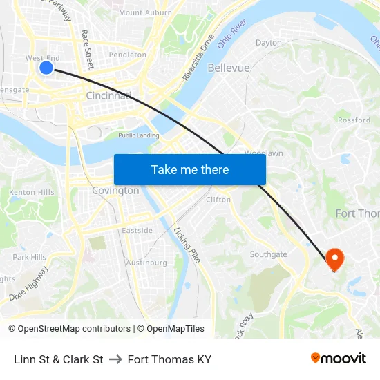 Linn St & Clark St to Fort Thomas KY map