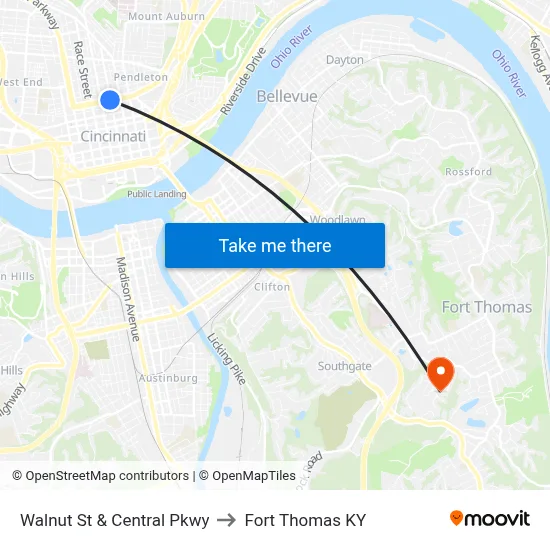 Walnut St & Central Pkwy to Fort Thomas KY map