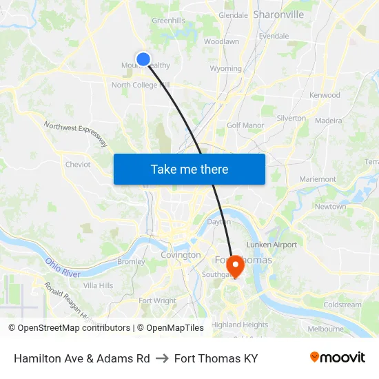 Hamilton Ave & Adams Rd to Fort Thomas KY map