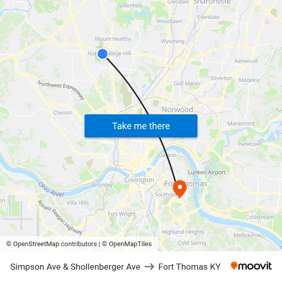 Simpson Ave & Shollenberger Ave to Fort Thomas KY map