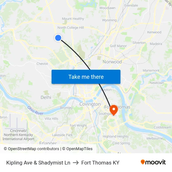 Kipling Ave & Shadymist Ln to Fort Thomas KY map