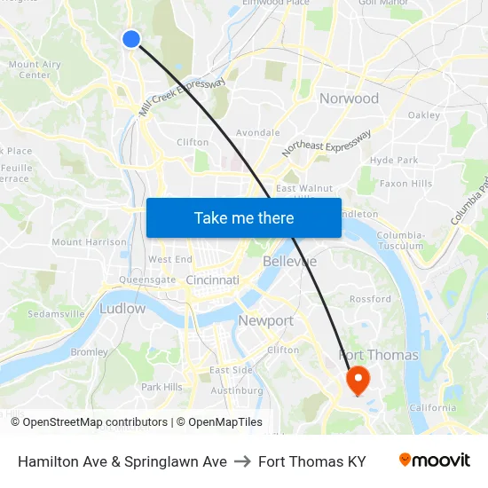 Hamilton Ave & Springlawn Ave to Fort Thomas KY map