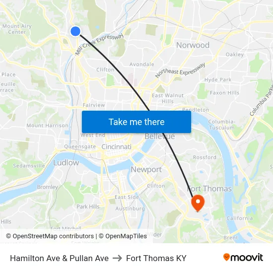 Hamilton Ave & Pullan Ave to Fort Thomas KY map