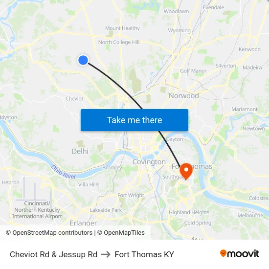 Cheviot Rd & Jessup Rd to Fort Thomas KY map