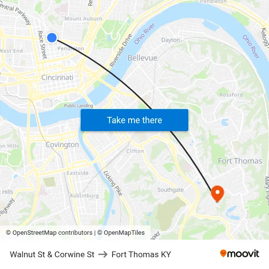 Walnut St & Corwine St to Fort Thomas KY map