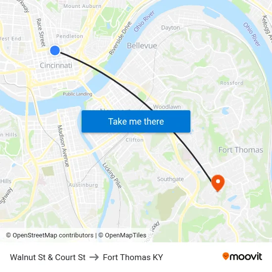 Walnut St & Court St to Fort Thomas KY map