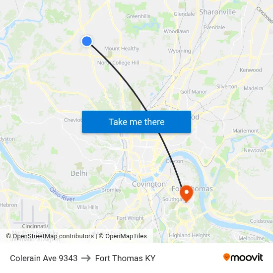 Colerain Ave 9343 to Fort Thomas KY map