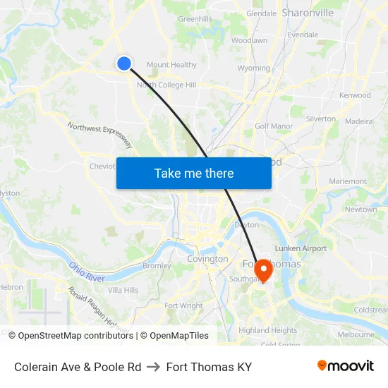 Colerain Ave & Poole Rd to Fort Thomas KY map