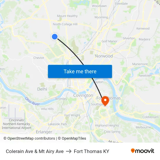 Colerain Ave & Mt Airy Ave to Fort Thomas KY map