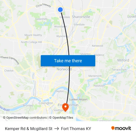 Kemper Rd & Mcgillard St to Fort Thomas KY map