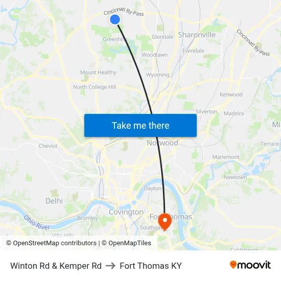 Winton Rd & Kemper Rd to Fort Thomas KY map