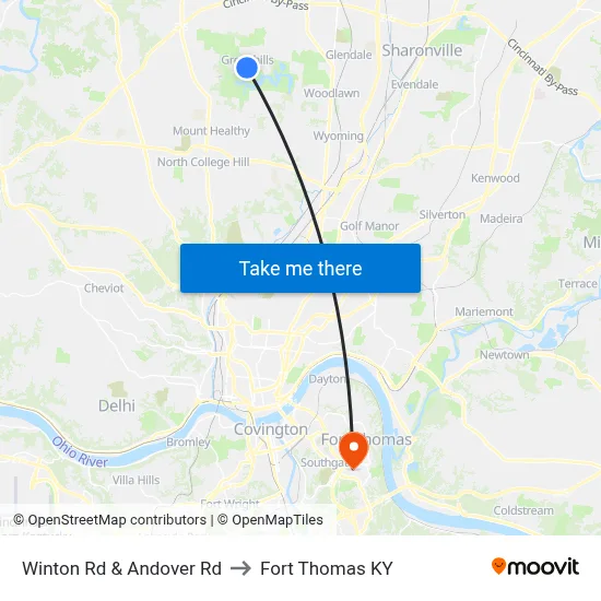 Winton Rd & Andover Rd to Fort Thomas KY map