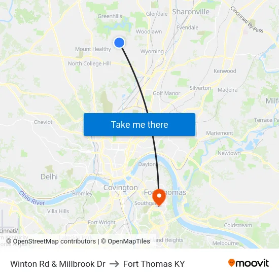Winton Rd & Millbrook Dr to Fort Thomas KY map