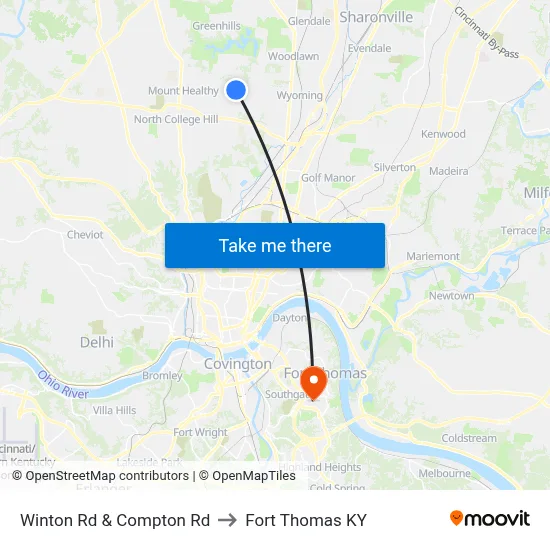 Winton Rd & Compton Rd to Fort Thomas KY map
