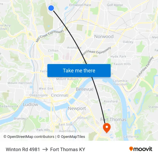Winton Rd 4981 to Fort Thomas KY map