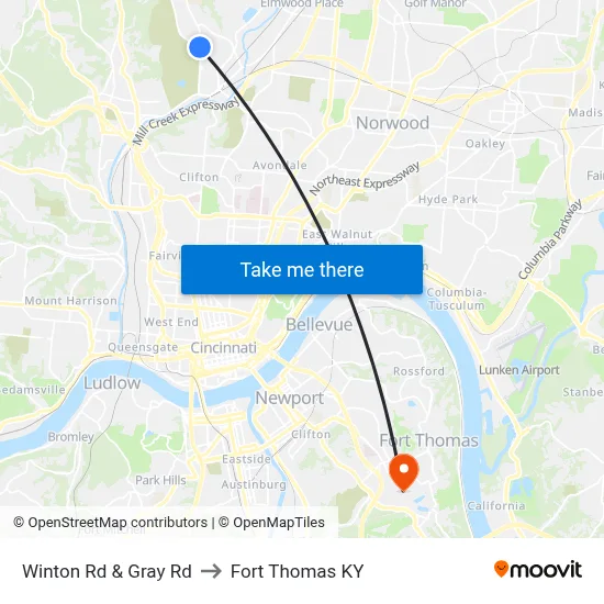 Winton Rd & Gray Rd to Fort Thomas KY map
