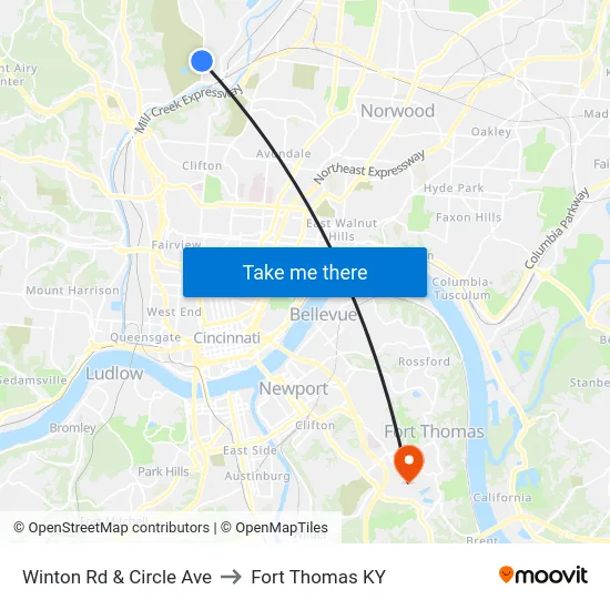 Winton Rd & Circle Ave to Fort Thomas KY map