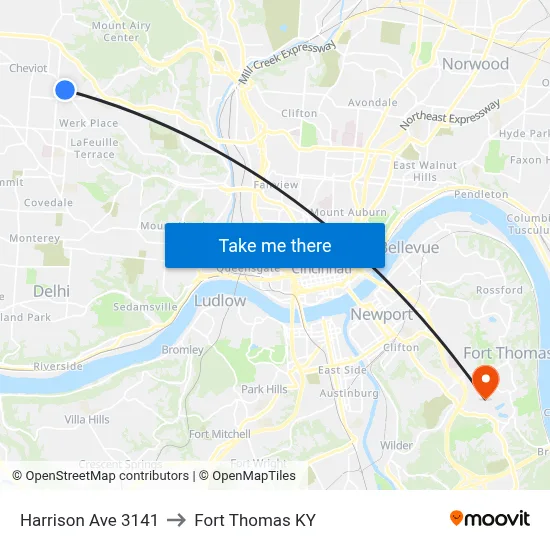 Harrison Ave 3141 to Fort Thomas KY map