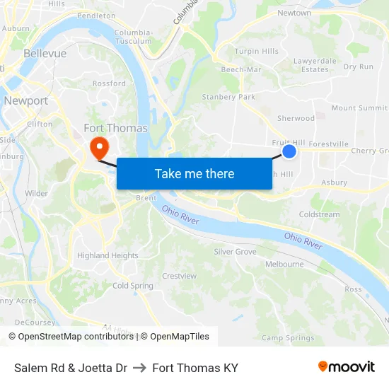 Salem Rd & Joetta Dr to Fort Thomas KY map