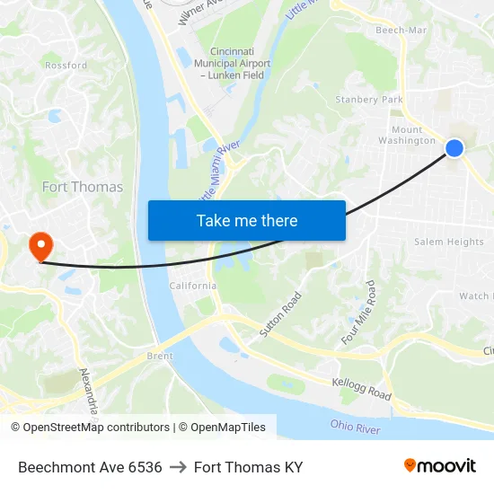 Beechmont Ave 6536 to Fort Thomas KY map