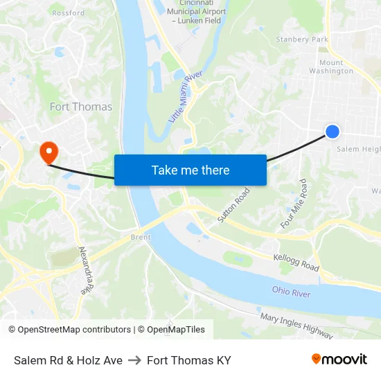 Salem Rd & Holz Ave to Fort Thomas KY map