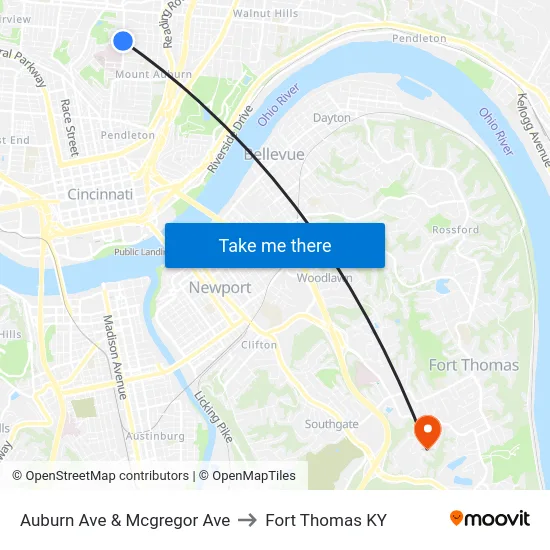 Auburn Ave & Mcgregor Ave to Fort Thomas KY map