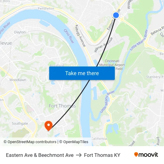 Eastern Ave & Beechmont Ave to Fort Thomas KY map