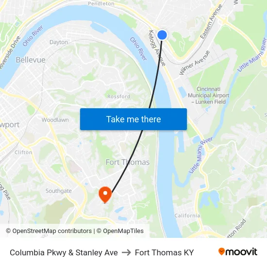 Columbia Pkwy & Stanley Ave to Fort Thomas KY map