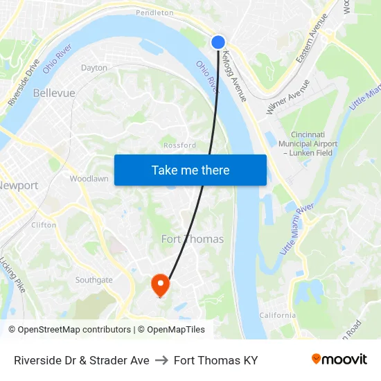 Riverside Dr & Strader Ave to Fort Thomas KY map
