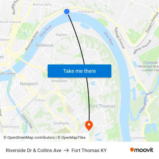 Riverside Dr & Collins Ave to Fort Thomas KY map