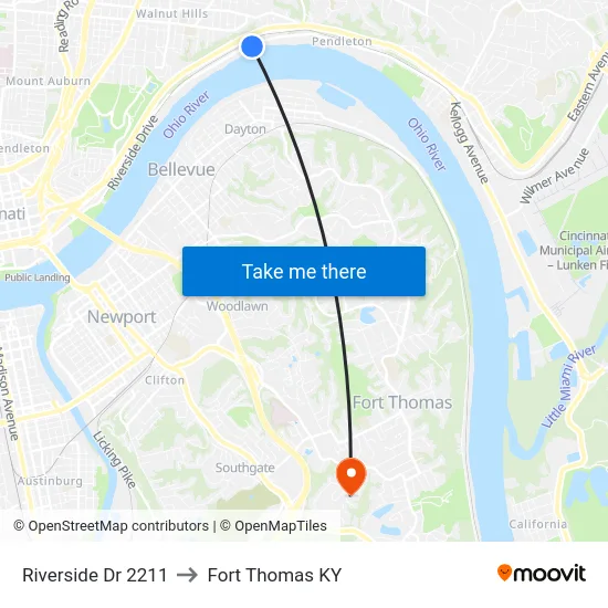 Riverside Dr 2211 to Fort Thomas KY map