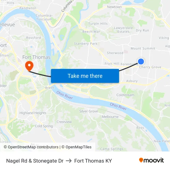 Nagel Rd & Stonegate Dr to Fort Thomas KY map