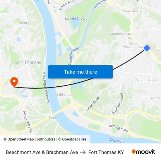 Beechmont Ave & Brachman Ave to Fort Thomas KY map