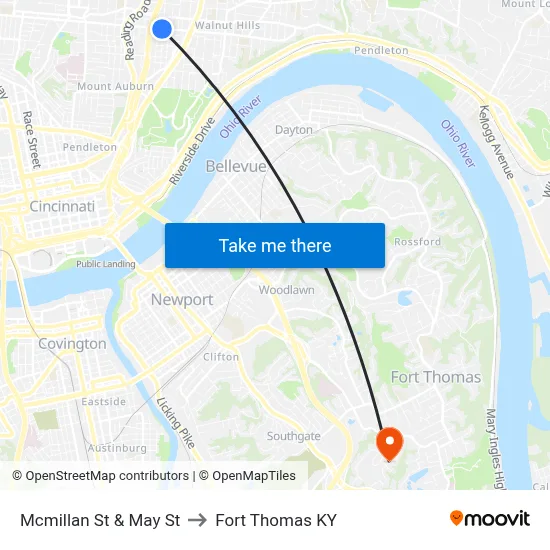 Mcmillan St & May St to Fort Thomas KY map