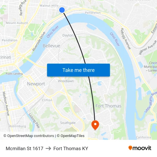 Mcmillan St 1617 to Fort Thomas KY map