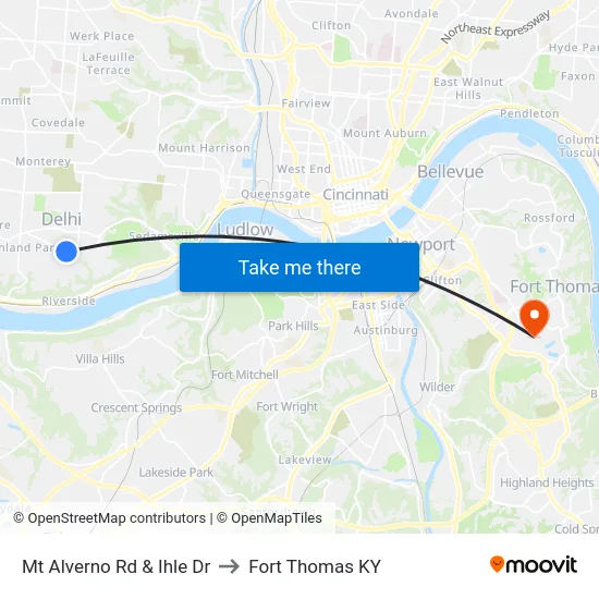 Mt Alverno Rd & Ihle Dr to Fort Thomas KY map