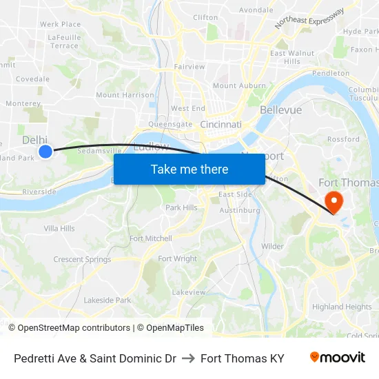 Pedretti Ave & Saint Dominic Dr to Fort Thomas KY map