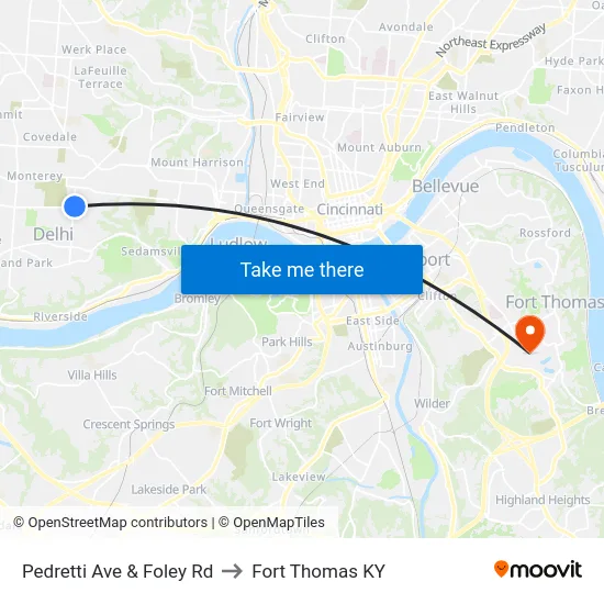 Pedretti Ave & Foley Rd to Fort Thomas KY map