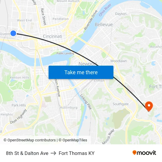 8th St & Dalton Ave to Fort Thomas KY map