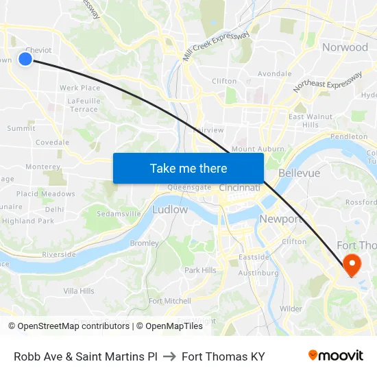 Robb Ave & Saint Martins Pl to Fort Thomas KY map