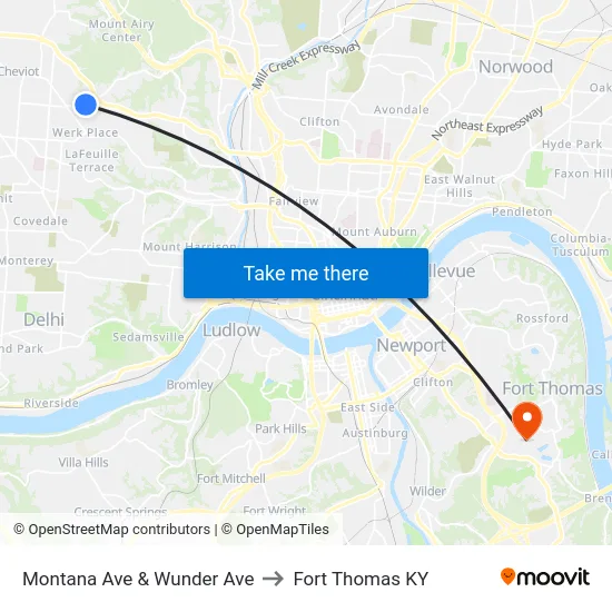 Montana Ave & Wunder Ave to Fort Thomas KY map
