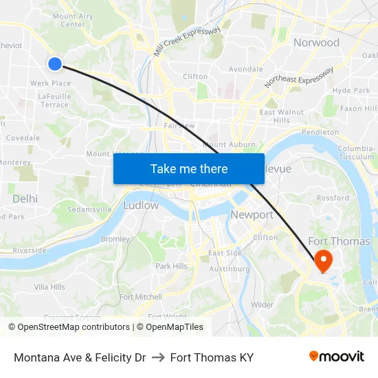 Montana Ave & Felicity Dr to Fort Thomas KY map