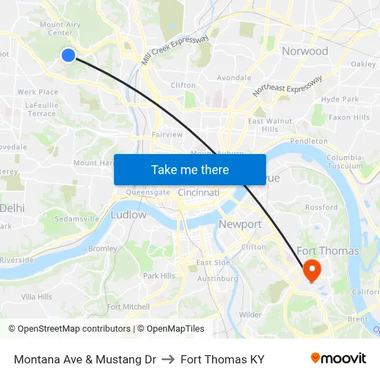 Montana Ave & Mustang Dr to Fort Thomas KY map