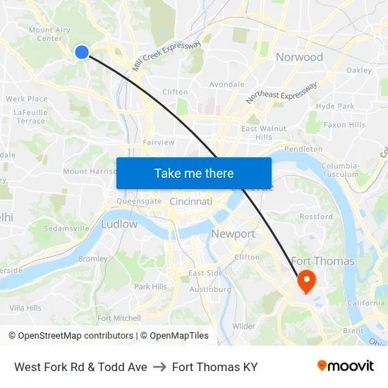 West Fork Rd & Todd Ave to Fort Thomas KY map