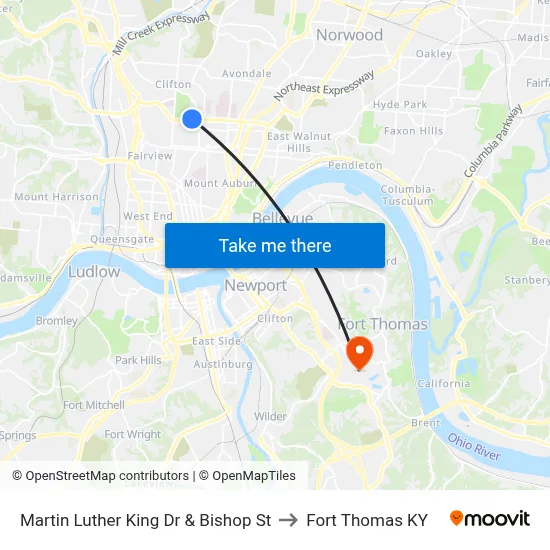 Martin Luther King Dr & Bishop St to Fort Thomas KY map