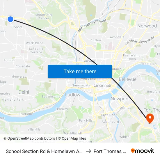 School Section Rd & Homelawn Ave to Fort Thomas KY map