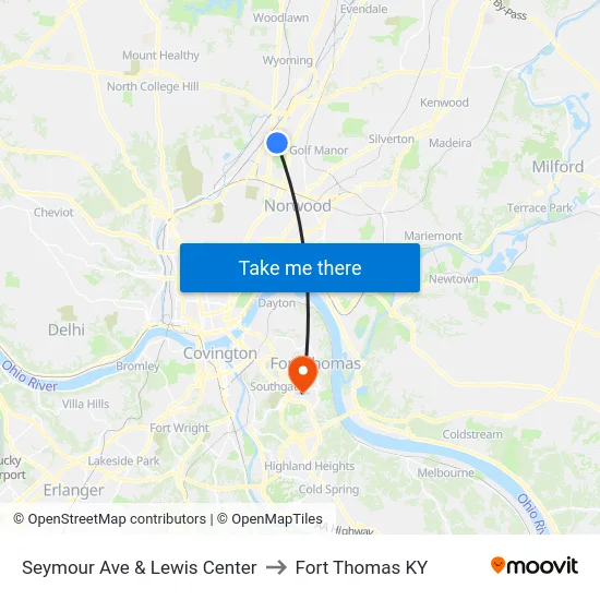 Seymour Ave & Lewis Center to Fort Thomas KY map