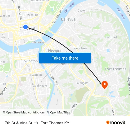 7th St & Vine St to Fort Thomas KY map